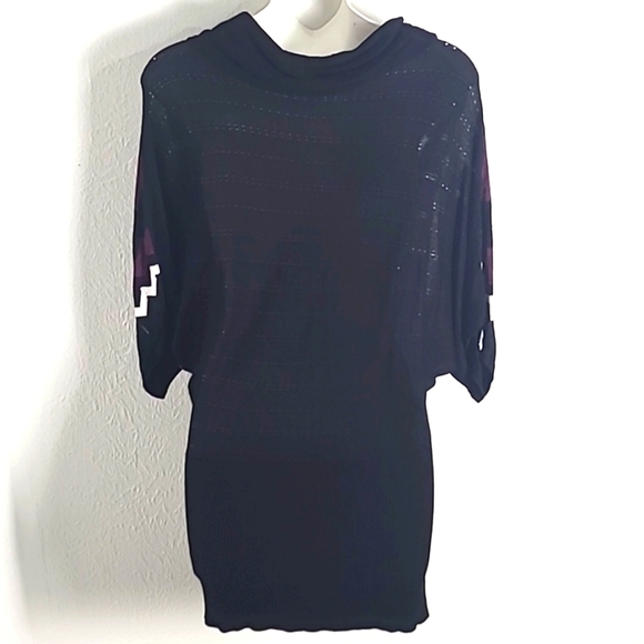 Bobbie Brooks Vintage Sweater, Black Purple & White Zigzag Lines Cowl Neck Large - Picture 5 of 7